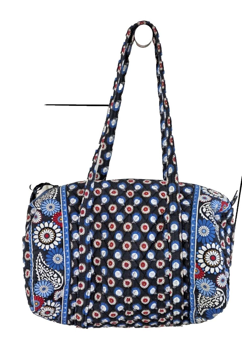Vintage Vera Bradley Large Cotton  Duffle Bag In Night Owl 16x12x8.5"